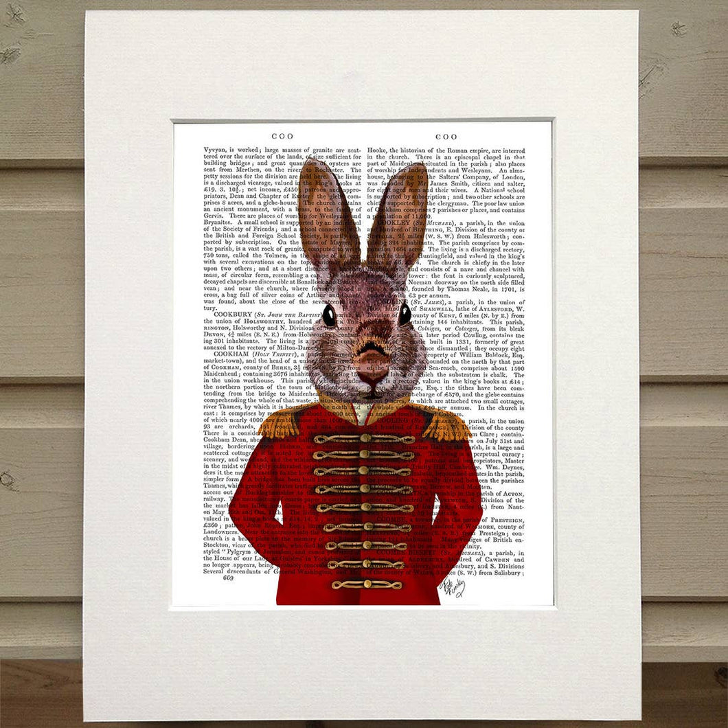 Military Rabbit in Red, Rabbit Book Print / Art Print