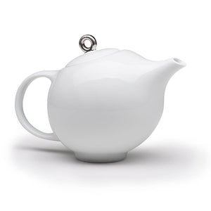 Modern tea set. Ceramic tea service in white porcelain with Silver plate. Award winning 6-piece set.