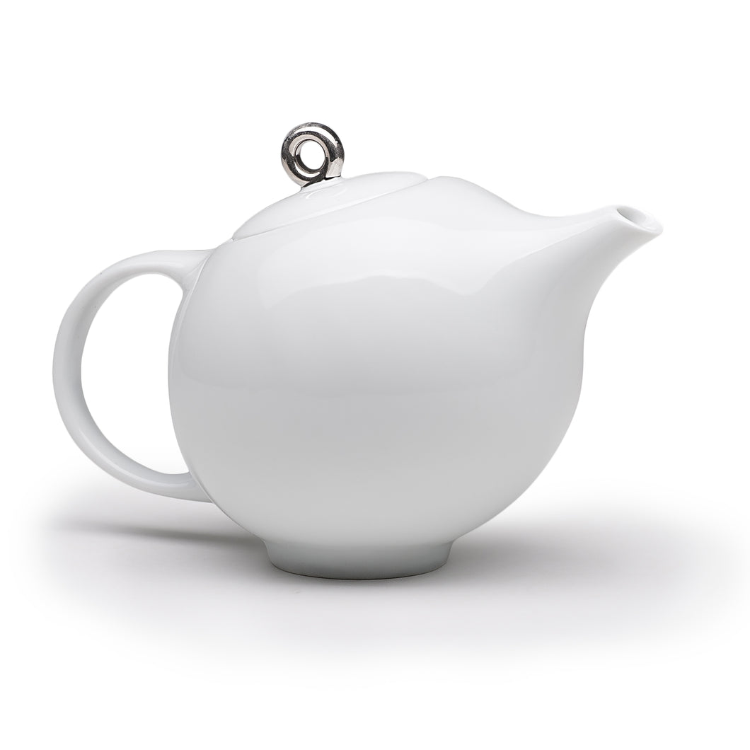 Modern Teapot in White & Silver Ceramic | Inspired by Eva Zeisel | Design Award Winner | Published in New York Times