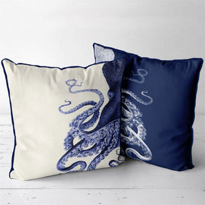 Collection – 2 Cushions, Octopus, Navy Blue and Cream, Cushion / Throw Pillow