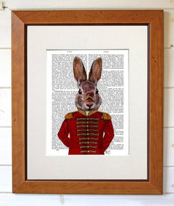 Military Rabbit in Red, Rabbit Book Print / Art Print