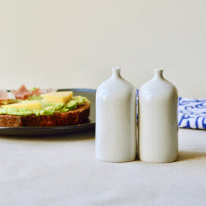 Porcelain Salt and Pepper shakers - ceramic vial "s" and "p" set