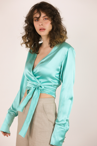 Turquoise Silk Wrap Shirt