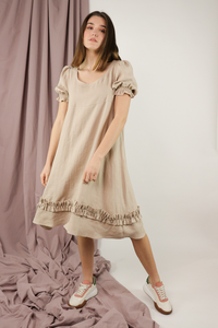 French Clay Short Sleeve Linen Midi Dress