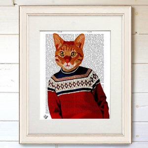 Cat in Ski Sweater, Book Print / Art Print / Wall Art