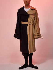 Bi color Trench Coat = Two High Waist Trousers