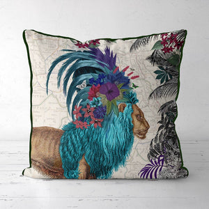 African Lion, Blue, Cushion / Throw Pillow