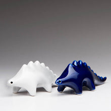 Load image into Gallery viewer, Fun Dinosaur salt and pepper shakers | Blue and white set of 2 | Ceramic Dinosaur Decor | Dragon Sculpture
