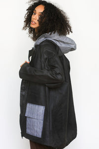 Black Oilskin Hooded Jacket