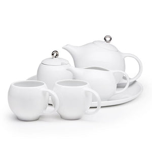 Eva Milk and Sugar set | Ceramic Creamer and Sugar bowl with lid | White porcelain with Silver plate