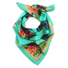 Load image into Gallery viewer, TROPICAL RAINFOREST TEAL SILK SCARF
