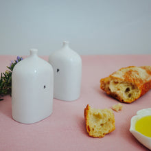 Load image into Gallery viewer, Porcelain Salt and Pepper shakers - ceramic vial &quot;s&quot; and &quot;p&quot; set
