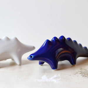 Fun Dinosaur salt and pepper shakers | Blue and white set of 2 | Ceramic Dinosaur Decor | Dragon Sculpture
