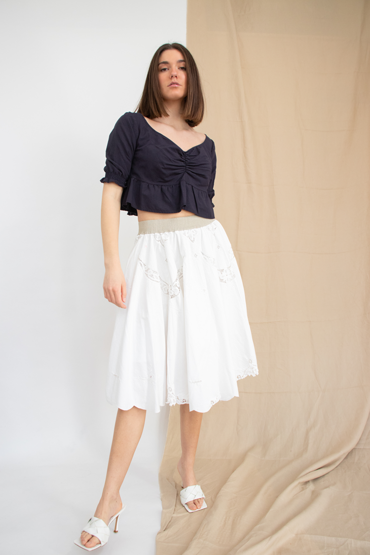 White Upcycled Tablecloth Skirt