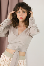 Load image into Gallery viewer, Grey Silk Wrap Shirt
