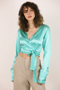 Turquoise Silk Wrap Shirt