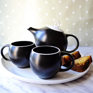 Modern tea set in Black & White Ceramic | Tea Service Inspired by Eva Zeisel | Design Award Winner | Published in New York Times