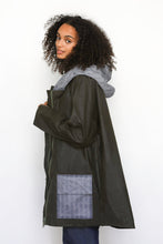 Load image into Gallery viewer, Dark Green Oilskin Hooded Jacket
