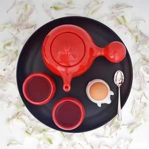 Bulb: 3-piece, modern, Asian tea set | Side Handle Teapot + 2 cups | Bright Red